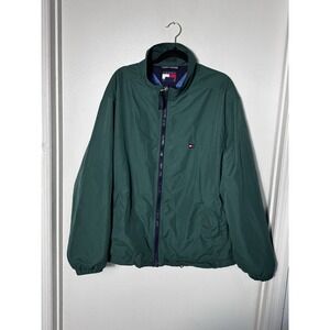 Vintage 90s Tommy Hilfiger Windbreaker Jacket Mens XL Green Mesh Lined Retro